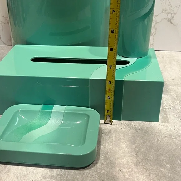 Vintage seafoam teal plastic bathroom accessories waste bin cup soap dish tissue - Picture 13 of 16